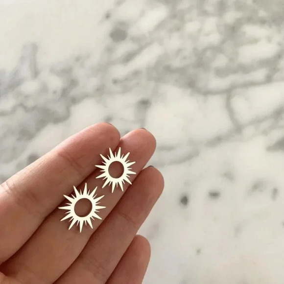 Celestial Sunburst Stud Earrings Silver - Picture 2 of 2